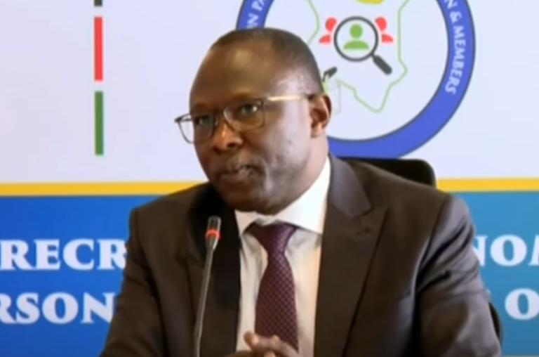 Erastus Edung Ethekon speaks during his interview for the position of chairperson of the IEBC. PHOTO/Screengrab by People Daily Digital