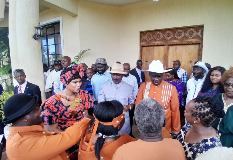 Former Deputy President Rigathi Gachagua, Wiper leader Kalonzo Musyoka, and other leaders at Kalonzo’s Tseikuru home in Kitui County on Thursday, May 29, 2025. PHOTO/@kameme101/x