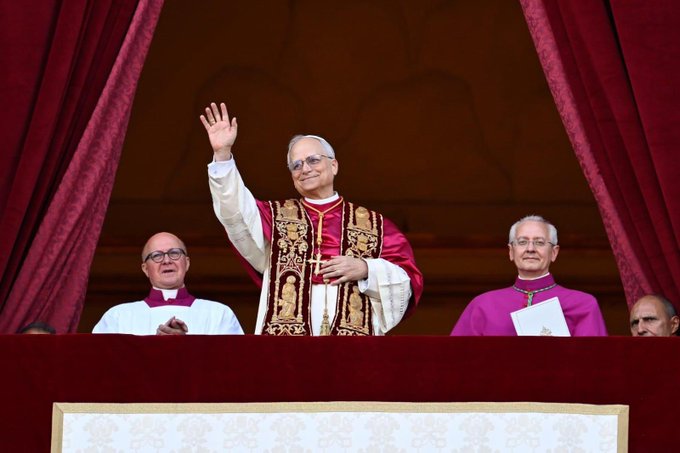 Pope Leo XIV waves to the public after his election on Thursday, May 8, 2025. PHOTO/@WilliamsRuto/X