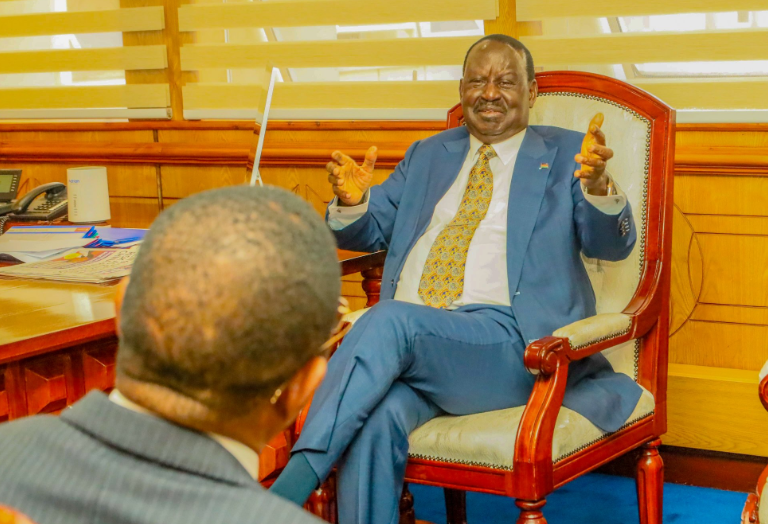 ODM Party leader Raila Odinga gestures during his visit to the Senate on Thursday, May 22, 2025. PHOTO/@Senate_KE/X