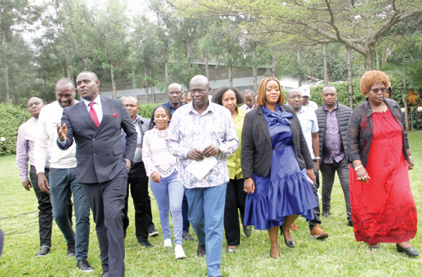 Democracy for the Citizens Party leader Rigathi Gachagua (centre) with his deputy Cleophas Malala (in red tie) and other allied leaders during yesterday’s press briefing in Nairobi. PHOTO/Bernard Malonza