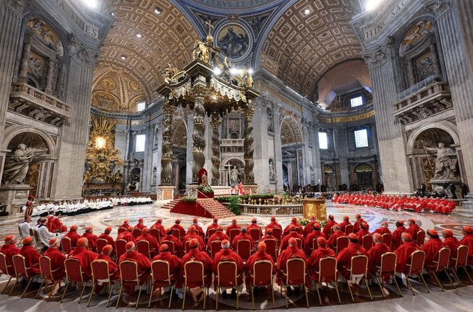 The College of Cardinals gathered for the fifth Novemdiales Mass for the late Pope Francis. PHOTO/@VaticanNews/X