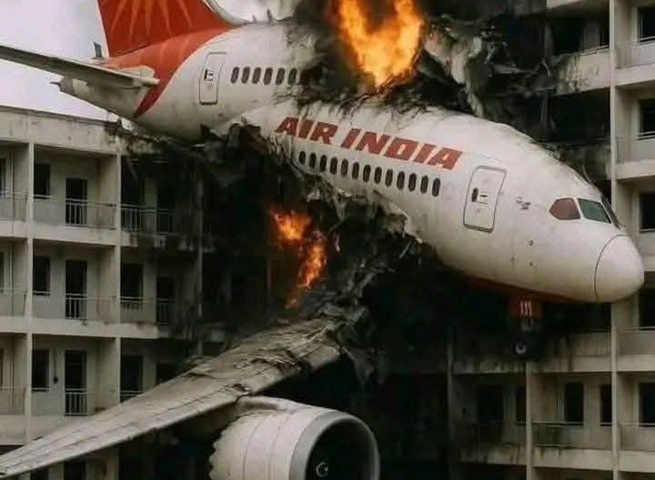 Wreckage of Air India plane. PHOTO/https://web.facebook.com/photo?fbid=1150259360244053&set=pcb.1150259466910709