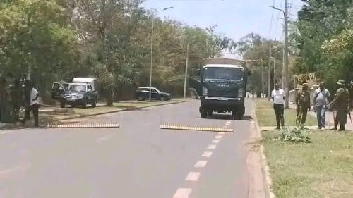 a road block ahead of June 25 protests. PHOTO//https://www.facebook.com/photo/?fbid=1263473759120871&set=pcb.1263473875787526