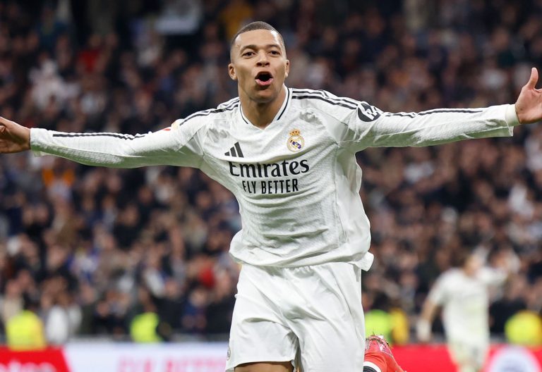 Kylian Mbappé celebrates after scoring a goal. PHOTO/@realmadrid/X
