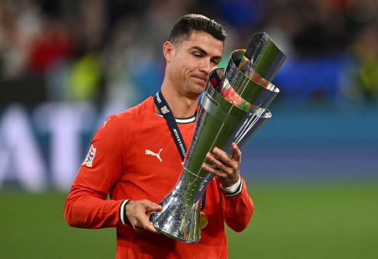 Cristiano Ronaldo with the UEFA Nations League trophy.
PHOTO/@TeamCRonaldo/X