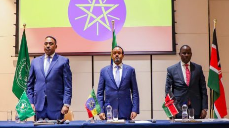 From Left, IGAD’s Executive Secretary, H.E. Dr Workneh Gebeyehu
H.E. Ahmed Shide; Minister of Finance, Ethiopia & Hon. Cyrell Odede, representing Hon. John Mbadi in Addis Ababa, Ethiopia, on Thursday, June 5, 2025. PHOTO/https://igad.int/
