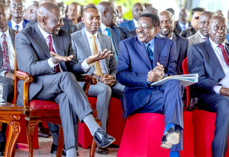 President William Ruto chats with Siaya Governor James Orengo during a meeting at State House, Nairobi, yesterday, 2025. PHOTO/PCS