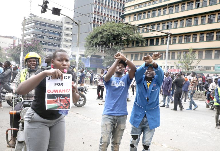 Youths protest in central Nairobi on Thursday, June 12, 2025, demanding justice for high school teacher Albert Ojwang, who died in police custody. PHOTO/Bernard Malonza