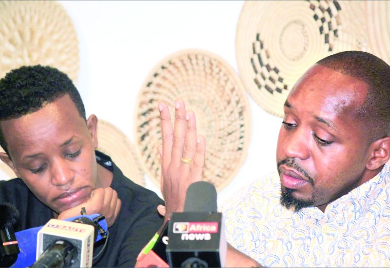 Ugandan activist Agather Atuhaire (left) and her Kenyan counterpart activist Boniface Mwangi on June 1, 2025, narrating their ordeal in Tanzania. PHOTO/Bernard Malonza