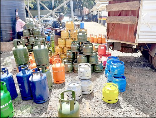 Some of the counterfeit cylinders seized by police and EPRA in Kahawa Wendani in April 2020. PHOTO/EPRA
