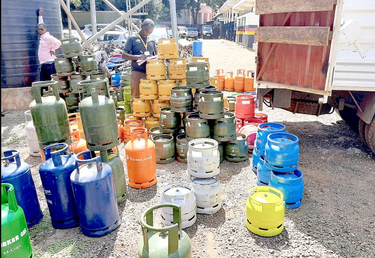 Some of the counterfeit cylinders seized by police and EPRA in Kahawa Wendani in April 2020. PHOTO/EPRA