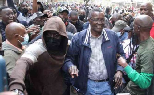 Former Chief Justice David Maraga (in jacket) on Kenyatta Avenue in Nairobi on June 25, 2025, when he joined Gen Z protesters and families of young people killed last year by police. PHOTO/David Ndolo