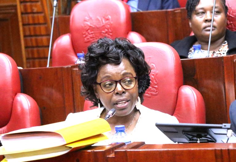 Controller of Budget Margaret Nyakang’o at County Hall when she appeared before the Devolution Committee of the Senate on April 8, 2025. PHOTO/Kenna Claude