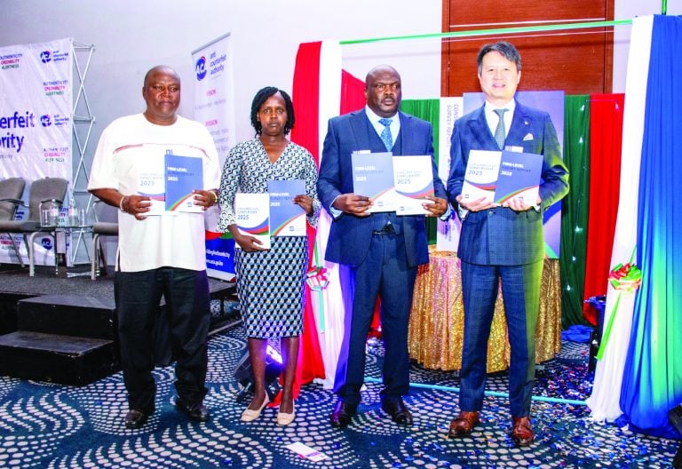 Anti-Counterfeit Authority Executive Director Robi Njoroge (2nd right) and World Intellectual Property Organisation Daren Tang with other officials during the World Anti-Counterfeit Day on June 6, 2025 at a Nairobi hotel. PHOTO/ACA 