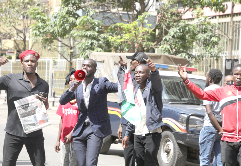 Young people protest on Harambee Avenue in Nairobi yesterday, demanding justice for the late Albert Ojwang. PHOTO/Bernard Malonza