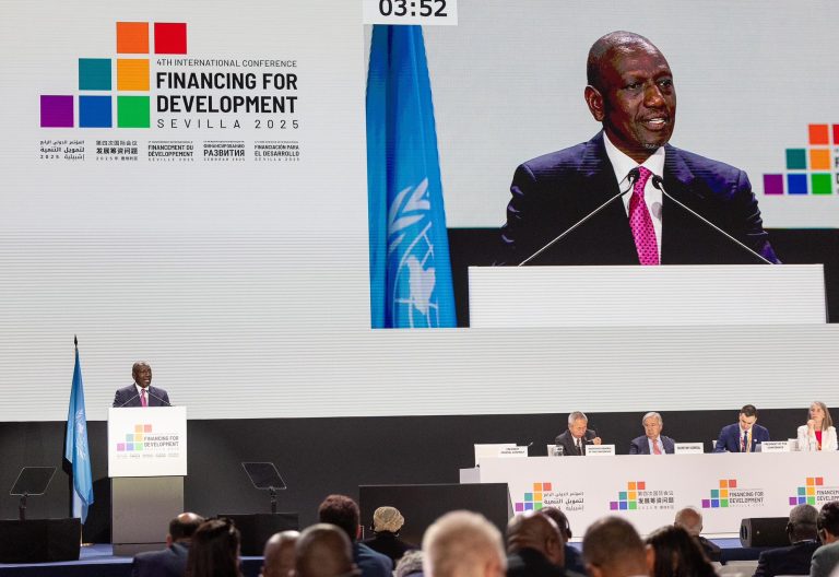 President William Ruto addressing delegates on June 30, 2025 at UN conference. PHOTO/@WilliamsRuto/X