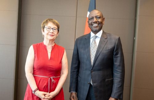 President William Ruto greets European Bank for Reconstruction and Development (EBRD) President Odile Renaud-Basso on the sidelines of the Fourth International Conference on Financing for Development in Seville, Spain, on June 29, 2025. PHOTO/@WilliamsRuto/X