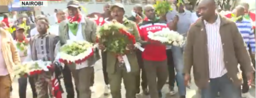 Kalonzo alongside other opposition leaders when they arrived carrying flowers. PHOTO/Screengrab by K24 Digital of X video by @Kameme TV
