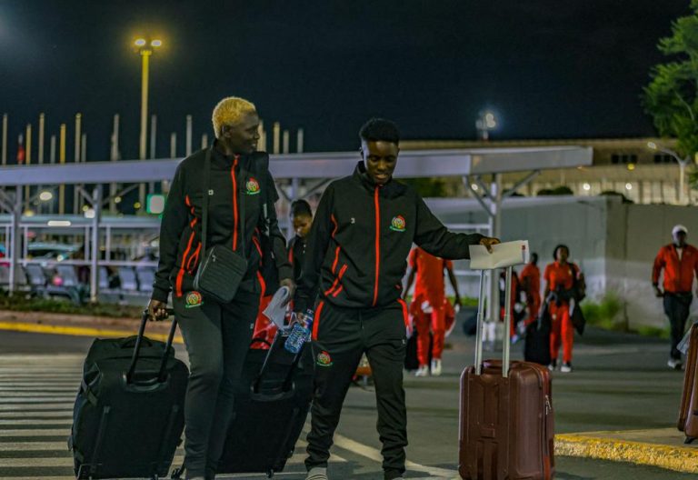 A section of Harambee Starlets moments after arriving in Morocco ahead of their international friendly match. PHOTO/@StarletsKE/X
