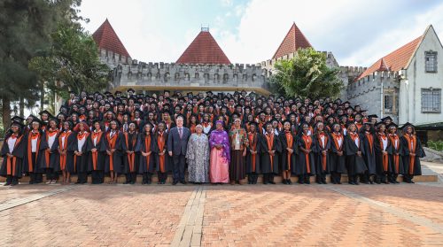 Former First Lady Margaret Kenyatta poses with graduates at the Brookhouse School's Karen Campus on June 13, 2025. PHOTO/@4thPresidentKE/X