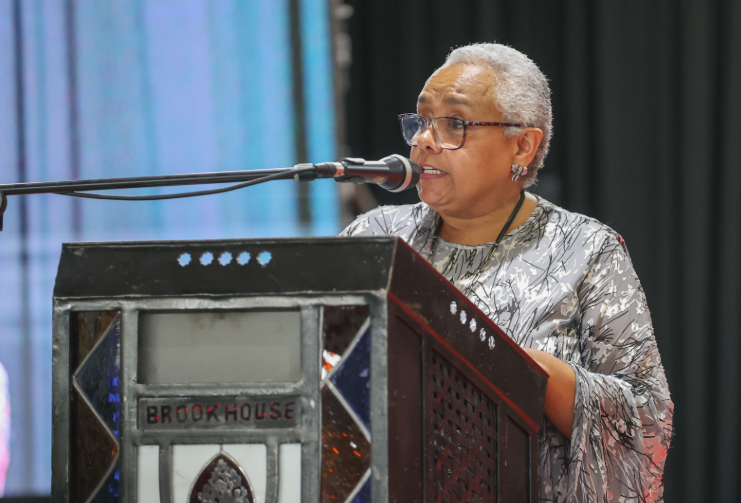 Former First Lady Margaret Kenyatta speaks during a graduation ceremony at Brookhouse School on Friday, June 13, 2025. PHOTO/@4thPresidentKE/X