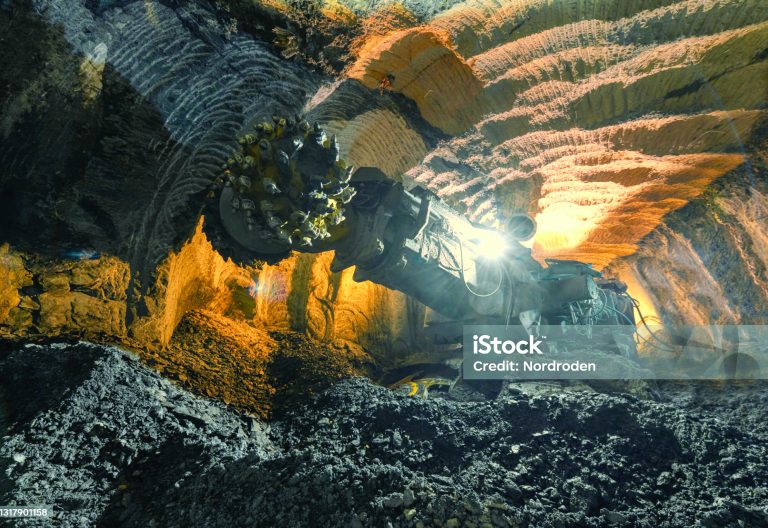 Drilling head of a mine roadheader. Underground mining of ore deposits. PHOTO/Pexels