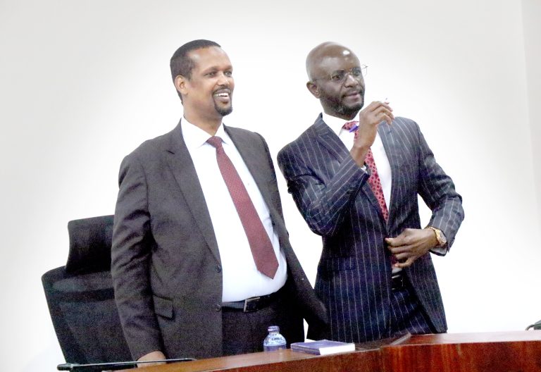 Division of Revenue Mediation Panel co-chairs Mandera Senator Ali Roba Ali and Alego Usonga MP Samuel Atandi. PHOTO/Kenna Claude