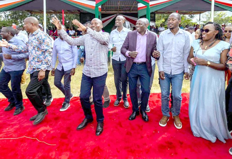 Deputy President Kithure Kindiki (waving)at Ithookwe Show ground in Kitui Central during the empowerment programme. PHOTO/Paul Mutua