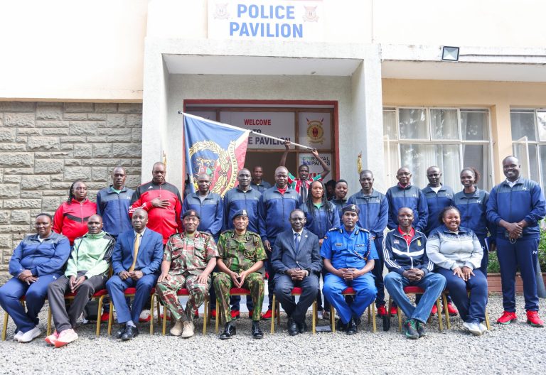 Service team posing for a photo during the flagging off of police athletics team ahead of the highly anticipated National Track. PHOTO/@NPSOfficial_KE/X
