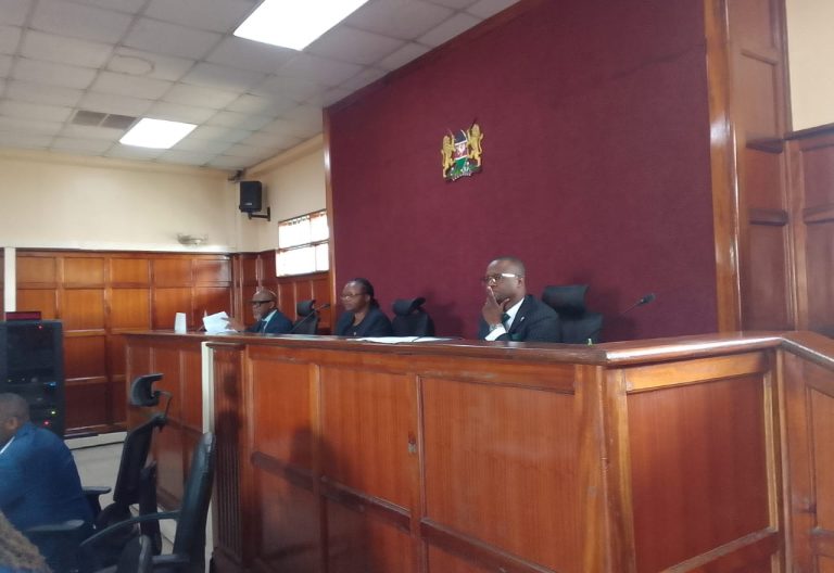 The three-judge bench appointed to hear and determine petition challenging IEBC nominees at the Milimani High Court on Monday, June 9, 2025.PHOTO/Zipporah Ngwatu