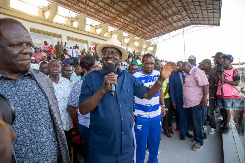 ODM Party Leader Raila Odinga delivers a speech during Mashemeji Derby on June 2. PHOTO/https://www.facebook.com/RailaOdingaKE