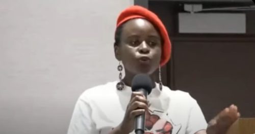 Valentine Wanjiru speaking during a community public rally in Baltimore USA on Sunday, July 27, 2025. PHOTO/screengrab by PD Digital/https://www.facebook.com/DPGachagua