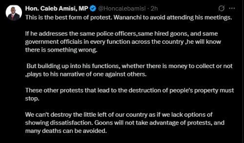 A post shared by Caleb Amisi on Wednesday, July 9, 2025, on his X account. PHOTO/Screengrab by PD Digital from @Honcalebamisi