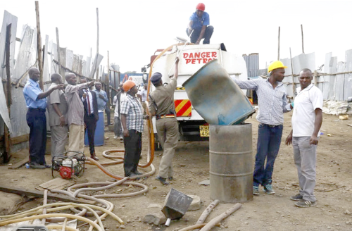 An illegal fuel depot in Industrial Area, Nairobi. PHOTO/EPRA