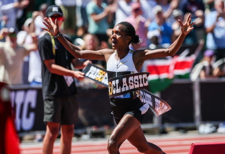 Faith Kipyegon crossing the finishing line. PHOTO/@Diamond_League/X