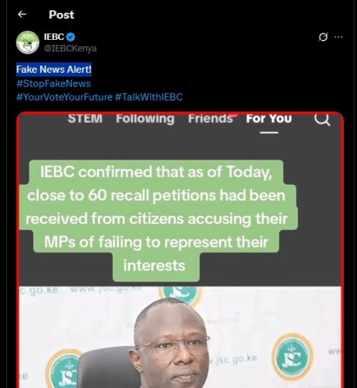 Part of the post flagged by IEBC on Saturday, July 19, 2025. PHOTO/screengrab by PD Digital/@IEBCKenya/X
