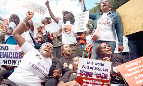 Women demonstrate against gender-based violence. A task force formed in January to address Kenya’s alarming rise in femicide cases has proposed chemically castrating offenders and criminalising out-of-court settlements in all GBV cases. PHOTO /UN women