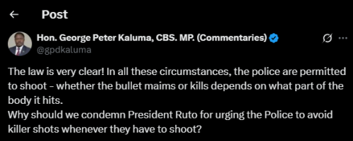 A post shared by Peter Kaluma on Saturday, July 12, 2025, on his X account. PHOTO/Screengrab by PD Digital from @gpdkaluma