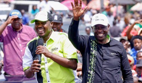 DCP party leader Rigathi Gachagua and his interim deputy Cleophas Malala in Kakamega Town on July 3, 2025. PHOTO/@Cleophasmalala/X