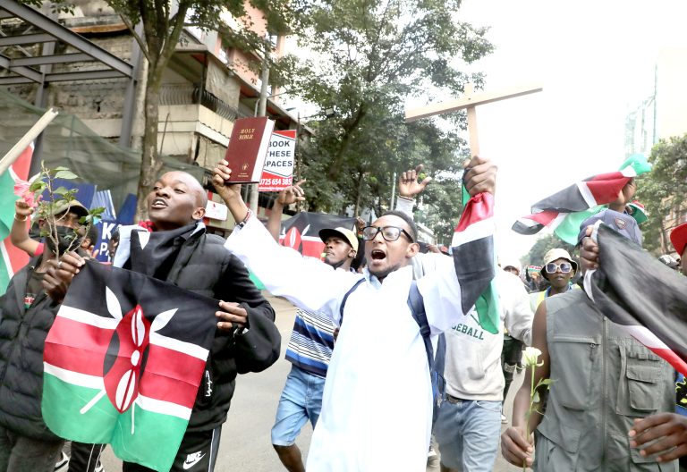 Young Kenyans protest on Moi Avenue in Nairobi on June 25, 2025, the first anniversary of the deadly 2024 Gen Z-led demos. PHOTO/Bernard Malonza
