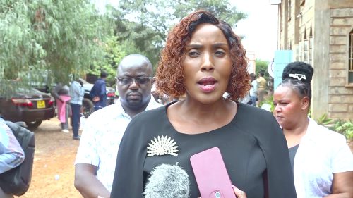 Thika Town MP Alice Ng’ang’a outside Thika High School’s Chapel during a GBV sensitisation event. PHOTO/Mathew Ndungu