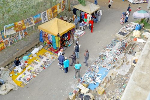 An aerial view of traders and customers at the Maasai Market, next to Michuki Park. PHOTO/Philip Kamakya
