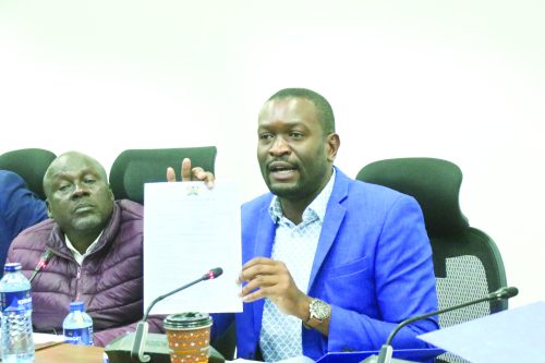 Nairobi Senator Edwin Sifuna before the Senate Public Investment Committee and Special Funds. PHOTO/Kenna Claude