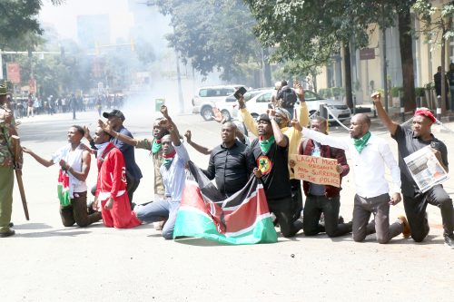Protesters on Harambee Avenue in Nairobi demanding the end of police brutality. PHOTO/Kenna Claude