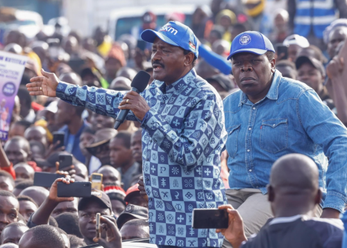 Kalonzo Musyoka and Eugene Wamalwa during the opposition rally in Kitale Town.