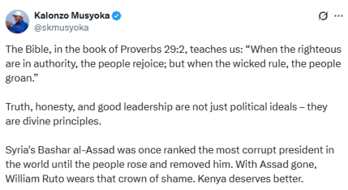 Statement by Kalonzo Musyoka. PHOTO/ A screengrab by K24 Digital.
