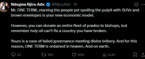 A post by Ndegwa Njiru. PHOTO/Screengrab by K24 Digital from X by @NjiruAdv