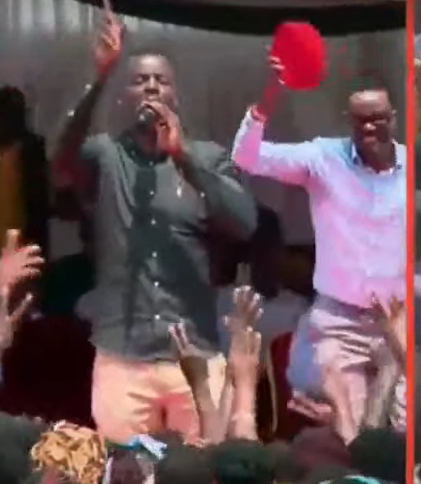 A photo of Didimus Barasa giving respect to Kanduuyi residents after chanting his name. PHOTO//Screengrab by PD digital/https://www.facebook.com/KithureKindiki/videos/1426144471870394/?mibextid=rS40aB7S9Ucbxw6v