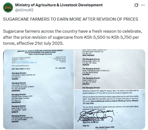Post on X by Ministry of Agriculture & Livestock Development. PHOTO/ Screengrab by People Daily Digital